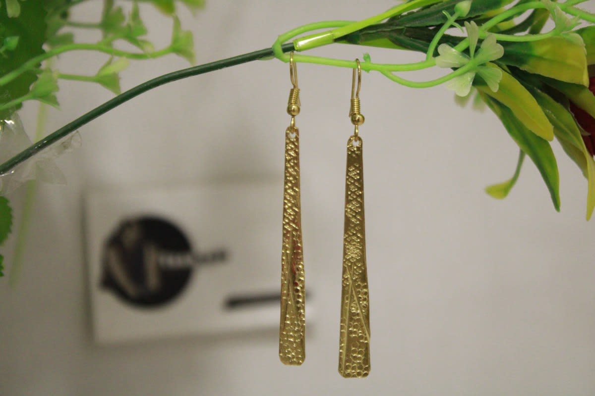 Brass Earrings In Etched Design — Brass