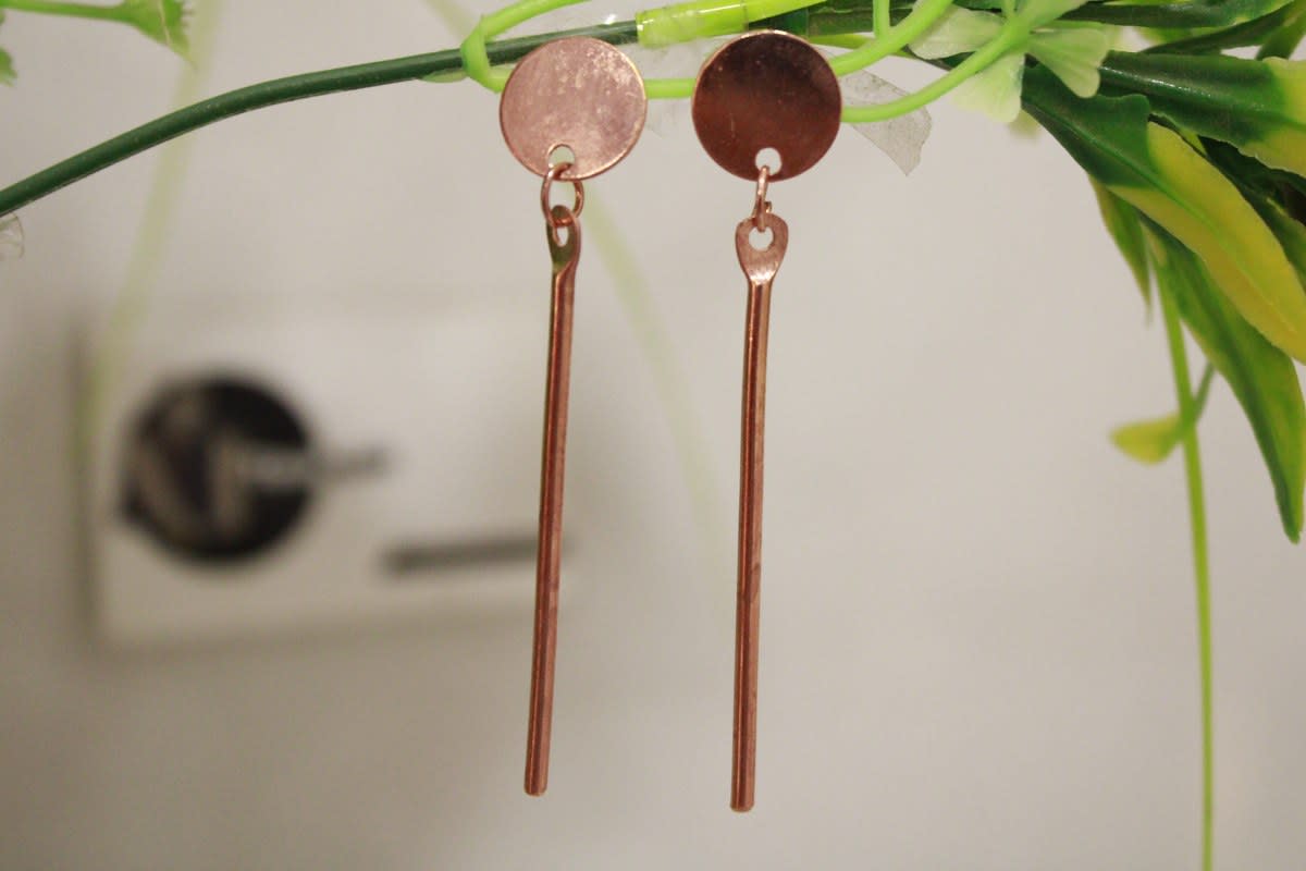 Copper Earrings In Thin Stick — Copper
