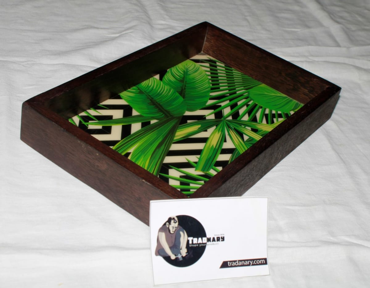 Serving Wooden Tray In Leaf Design — Wood & Resin