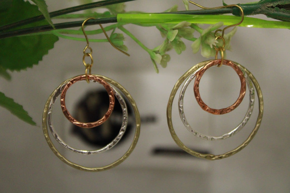Copper, Brass & Silver Earrings In Circle Shape — Brass