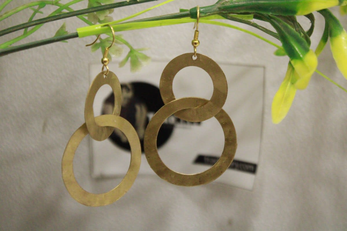Brass Earrings In Dual Circle Shape — Brass