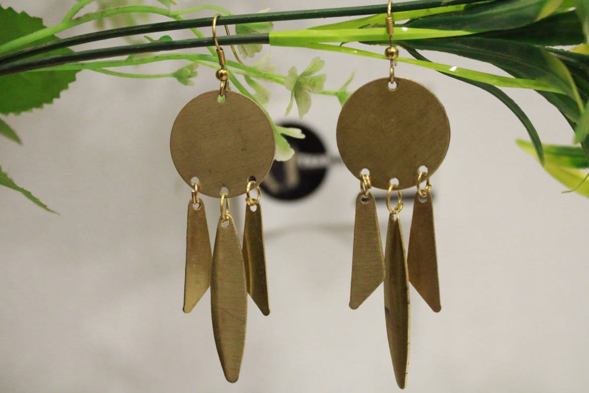 Circle Brass Earrings In Three Strips Design — Brass