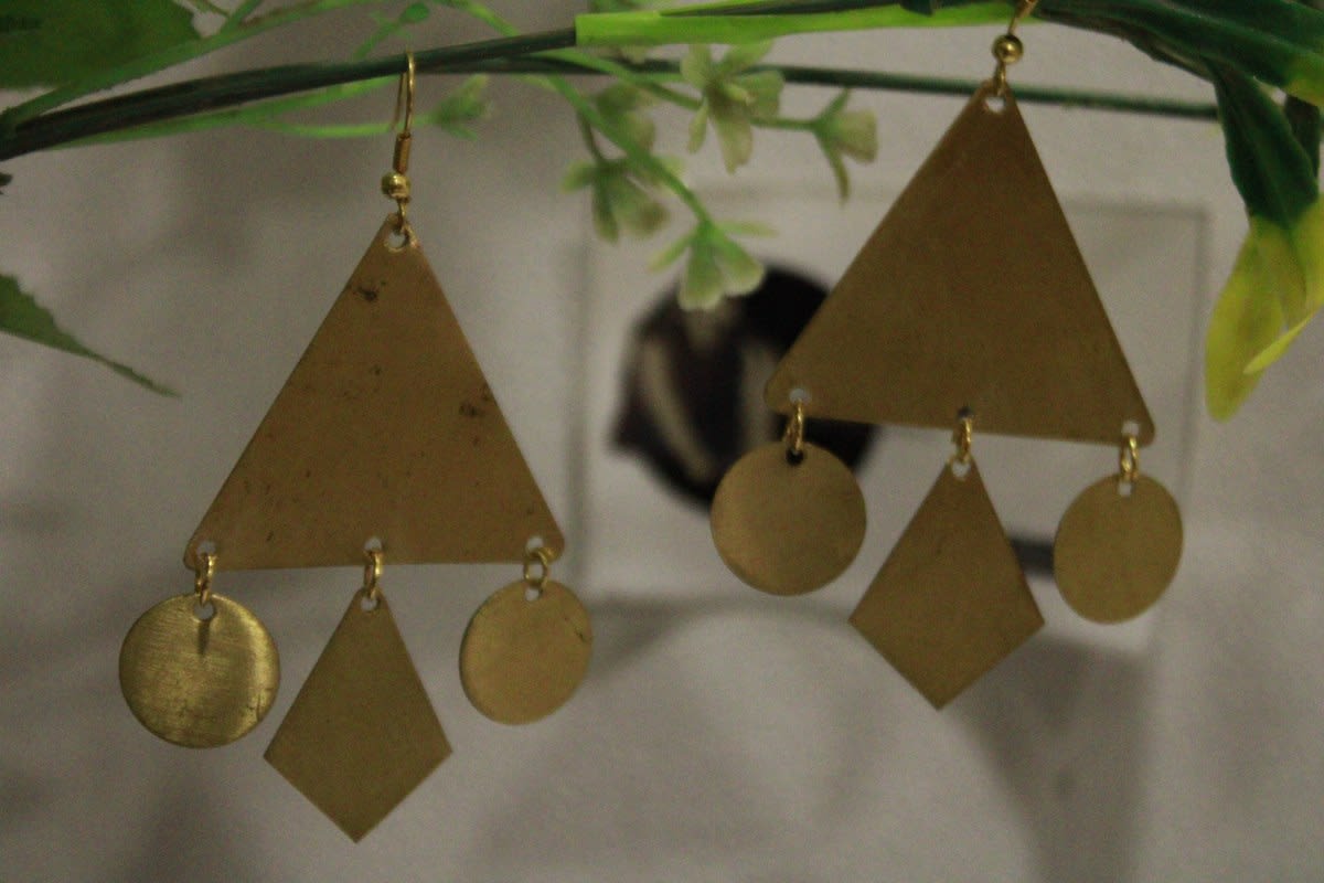 Triangle Brass Earrings In Three Strips Design — Brass