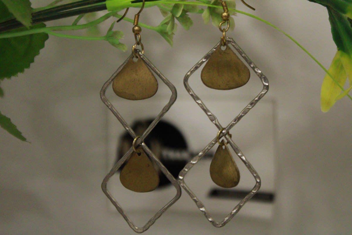 Silver Coated Earrings In Two Strips Design — Brass