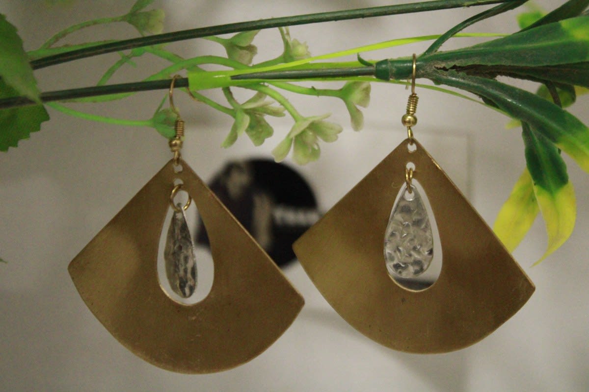 Brass Earrings In Trillion Shape — Brass