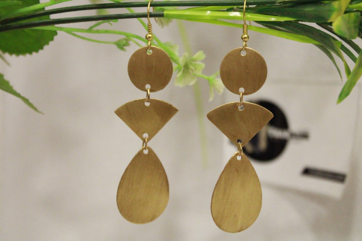Brass Earrings In Cone & Circle Shape — Brass
