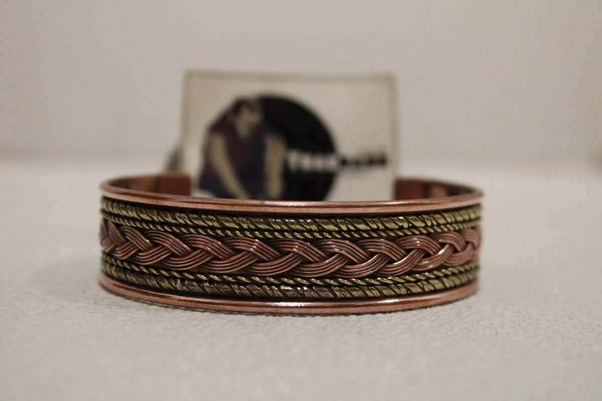 Magnetic Wide Copper Cuff With Dual Brass & Middle Wide Copper Rope Design — Copper