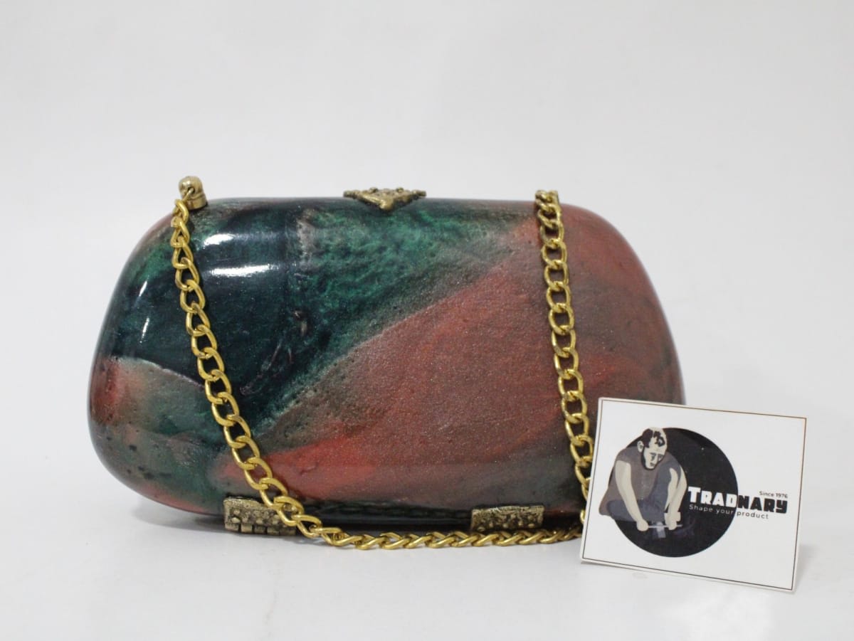 RESIN 7BRASS CLUTCH HANDBAG — Resin & Brass