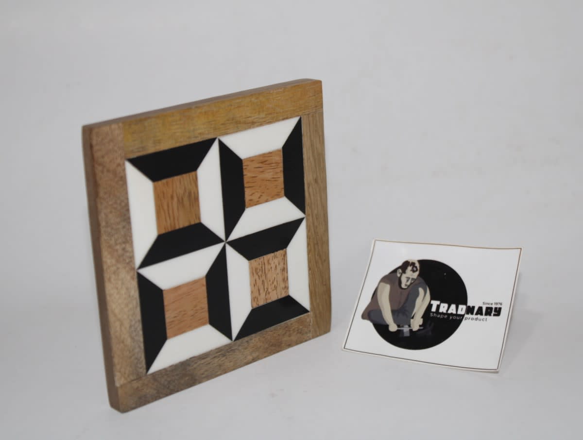 SQUARE B&W RESIN INLAY COASTER — RESIN & WOOD