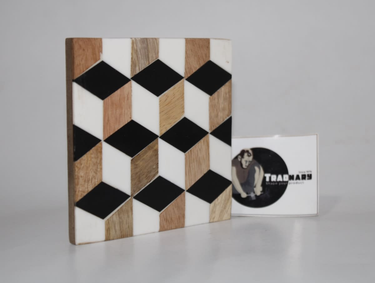 RESIN INLAY COASTER IN 3D CUBE DESIGN — RESIN & MDF
