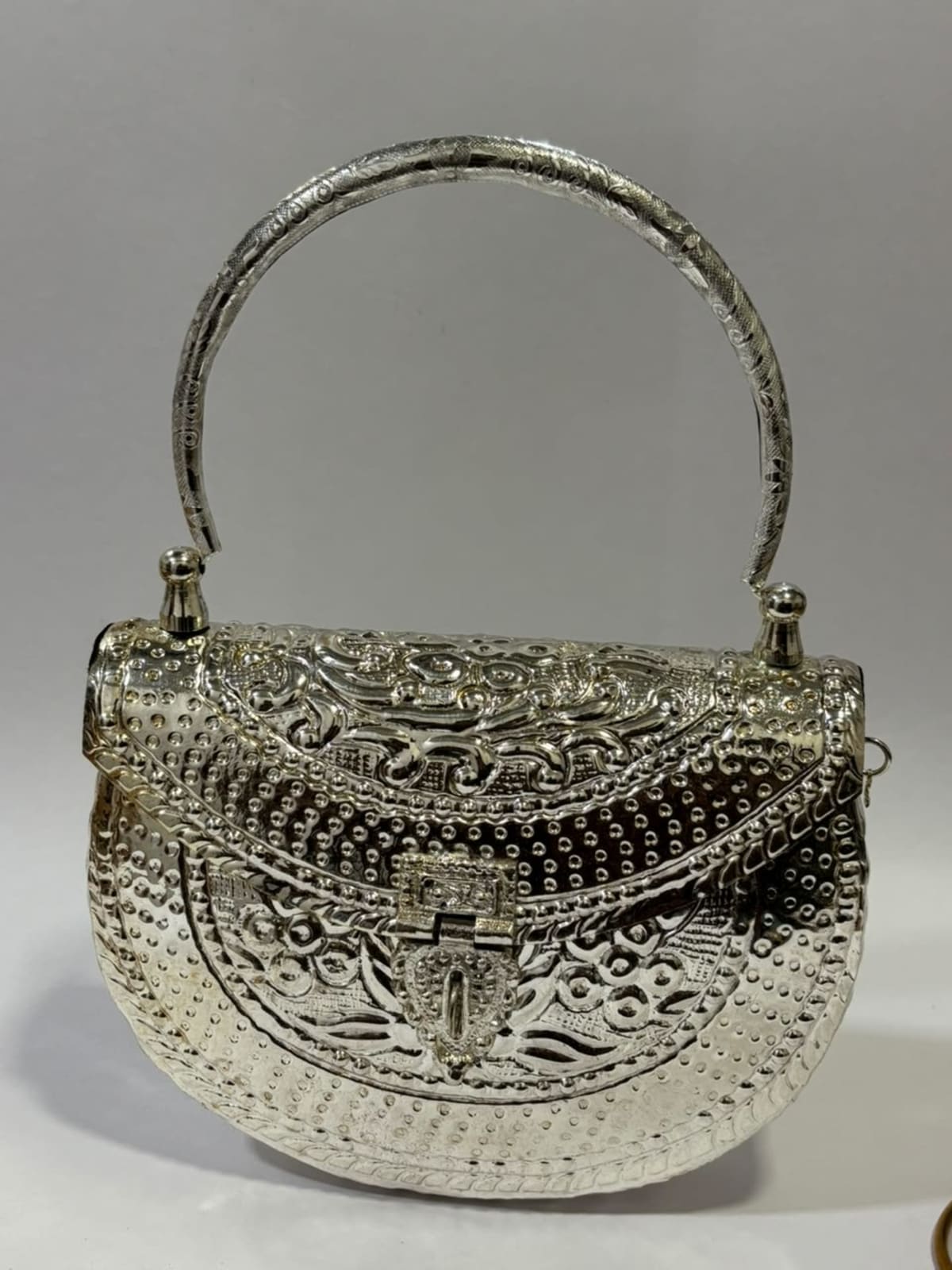 Silver Brass Clutch With Dots — Brass