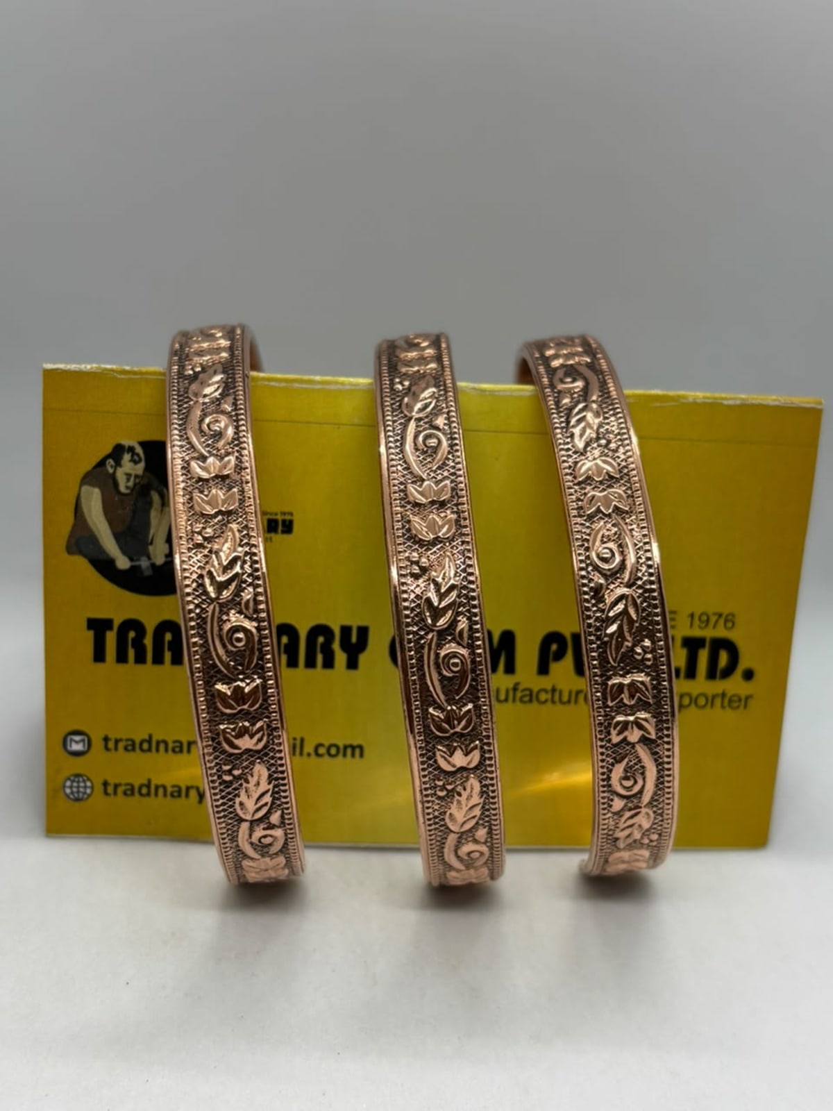 Floral Copper Cuff With Magnet handmade in Copper And Magnet by an Indian manufacturer