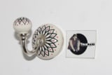 Ceramic Wall Hook In Black Printed Flower On White Hook product view 2