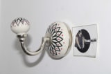 Ceramic Wall Hook In Black Printed Flower On White Hook product view 3