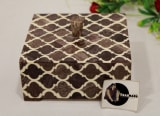 Brown Resin Box In White Geometric line Design product view 1