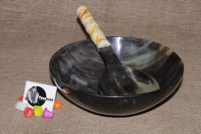 Black And Whitish Horn Bowl thumbnail 2