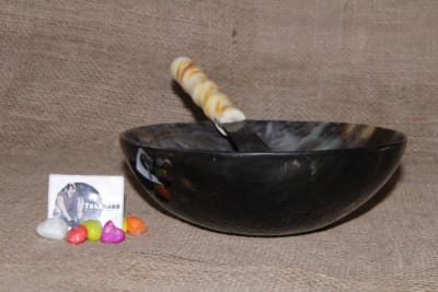 Black And Whitish Horn Bowl thumbnail 1