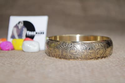 Floral Design Etched Brass Bangle thumbnail 2