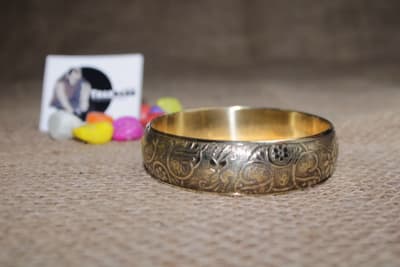 Floral Design Etched Brass Bangle thumbnail 1