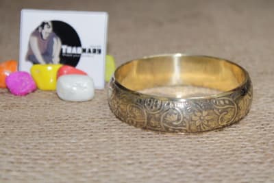 Floral Design Etched Brass Bangle thumbnail 3