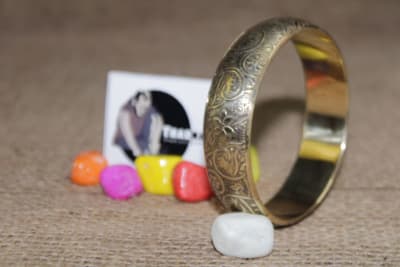 Floral Design Etched Brass Bangle thumbnail 5