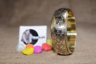 Floral Design Engraved Brass Bangle thumbnail 2