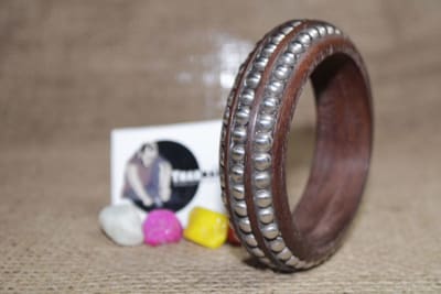 Wooden Bangle With Studded Aluminium thumbnail 3
