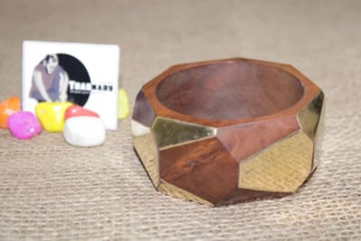 Dark Wooden Bangle With Brass thumbnail 2