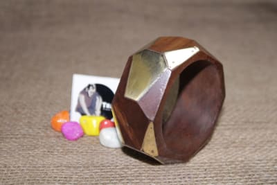 Dark Wooden Bangle With Brass thumbnail 3