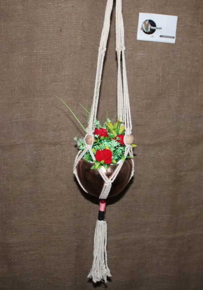 Rope and Iron powder Coated Pot Hanging Planter thumbnail 2
