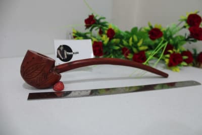 Churchwarden Leaf Design Red Wood Smoking Pipe thumbnail 1