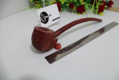 Churchwarden Leaf Design Red Wood Smoking Pipe thumbnail 2