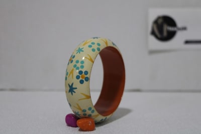 Turquoise Color Painted Flower Design Bangles thumbnail 2