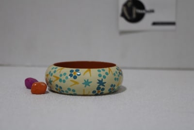 Turquoise Color Painted Flower Design Bangles thumbnail 1