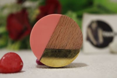 Pink Resin, Wood  & Brass Strip Knob thumbnail 1