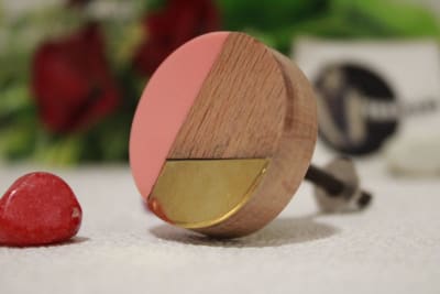 Pink Resin, Wood  & Brass Strip Knob thumbnail 2