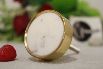 White Resin Knob With Molded Brass thumbnail 1