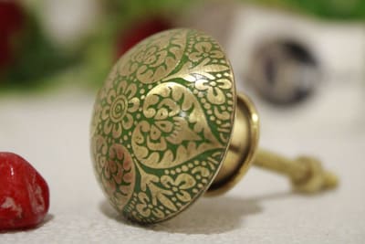 Green Brass Knob Etched Flower Design thumbnail 1