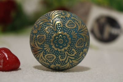 Dark Blue Brass Knob Etched Flower Design thumbnail 2