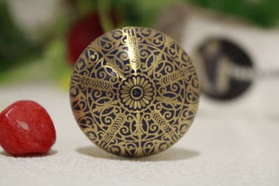 Etched Flower Design Blue Brass Knob thumbnail 2