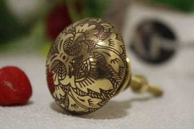 Dark Brown Brass Knob Etched Flower Design thumbnail 1