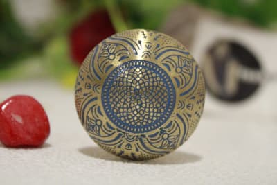 Blue Brass Knob Etched Flower Design thumbnail 2