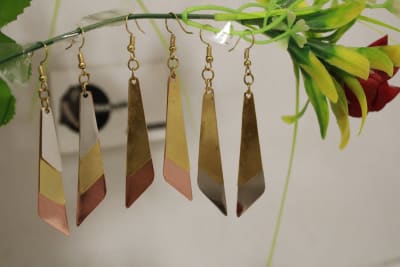 Silver & Brass Earrings In Triangle Shape thumbnail 3