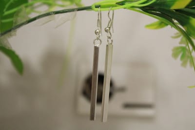 Silver Coated Earrings In Rectangular Thin Stick thumbnail 2