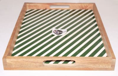 White & Green Strips Resin Tray thumbnail 1