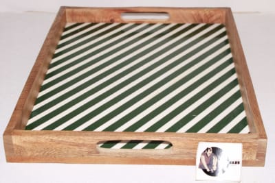 White & Green Strips Resin Tray thumbnail 2