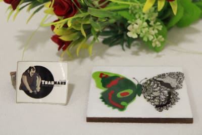 Square Coaster In Printed Green Wing butterfly with Enamel Paint thumbnail 2