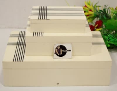 Three Resin Box In White Color With Geometric Design thumbnail 3