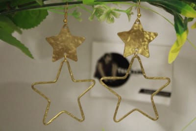 Golden Brass Earrings In Star Shape thumbnail 2