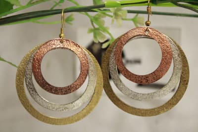 Copper, Brass & Silver Earrings In Circle Shape With Etching thumbnail 1